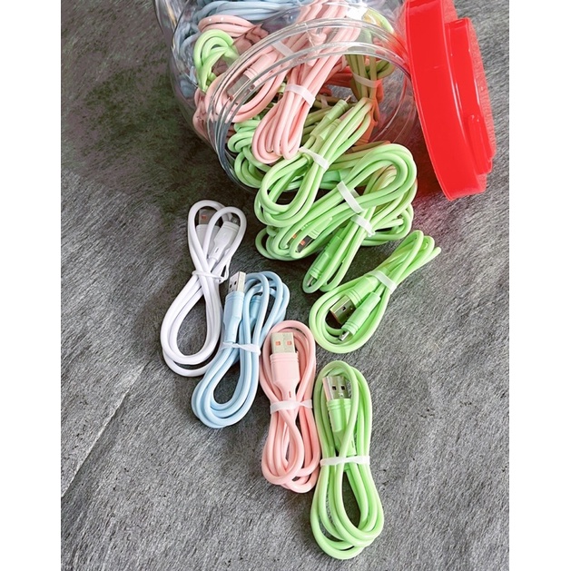 【1151】（Beli 50pcs Gratis Toples）KABEL MACARON KABEL MURAH 5 WARNA MICRO USB UNTUK GROSIR TOPLES