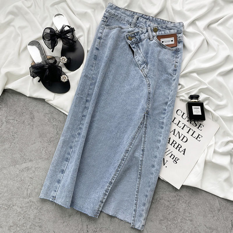 CEWEK_ID rok jeans 7 8 wanita rok belah samping/rok korean style panjang rok high waist cewek seksi kekinian 2023 ootd