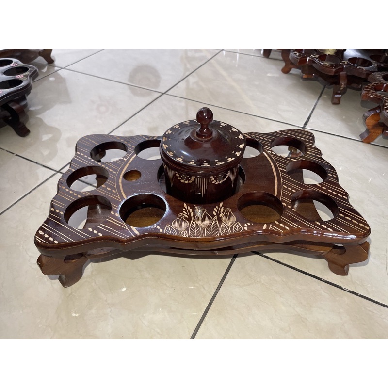 Tempat Aqua Gelas Kotak + Toples Natural Kayu Jati