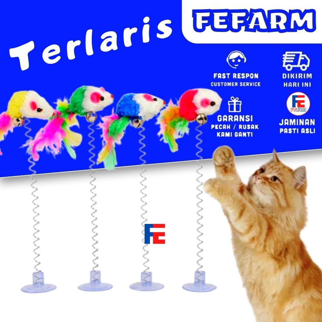 Mainan Kucing Tikus Bulu Tiang Per Goyang Tongkat Spring Rat Cat Toys Cat Toy Kitten Toys FEFARM