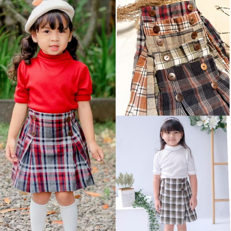 ZALINA BUTTON SKIRT  Rok Flanel nak Perempuan