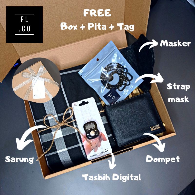 

[COD] Hampers Wisuda / Gift Box Cowok / Kado ulang tahun / Gift Anniversary / Gift Set / Parcel / Sovenir / Sarung / Tasbih Digital / Dompet Cowok / Pria / Strap mask / Masker/ Hadiah lainnya