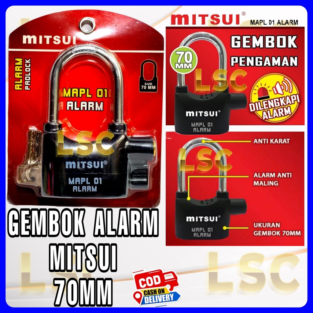 Gembok Anti Maling Gembok ALARM 70 mm MITSUI MPL 01 PADLOCK ALARM