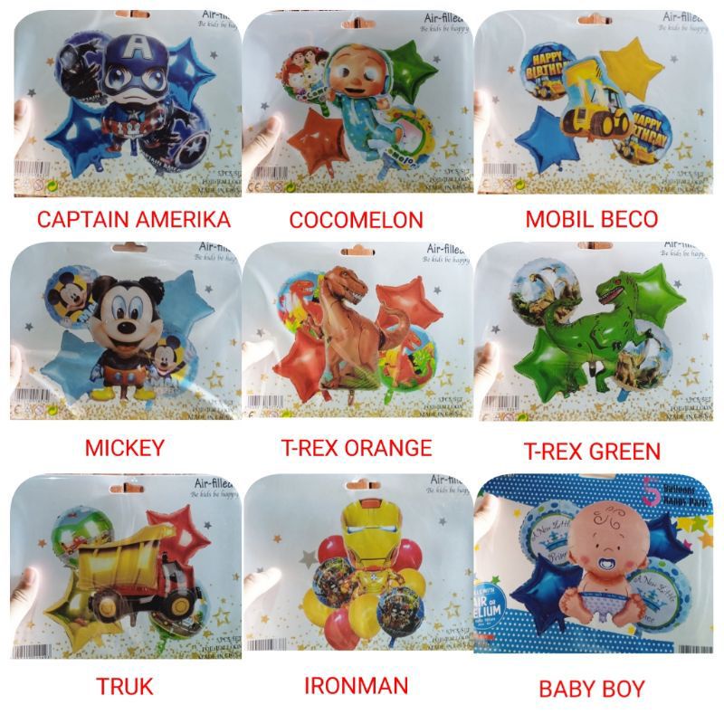 Paket Balon Foil Karakter 5pcs/Dekorasi Balon Set