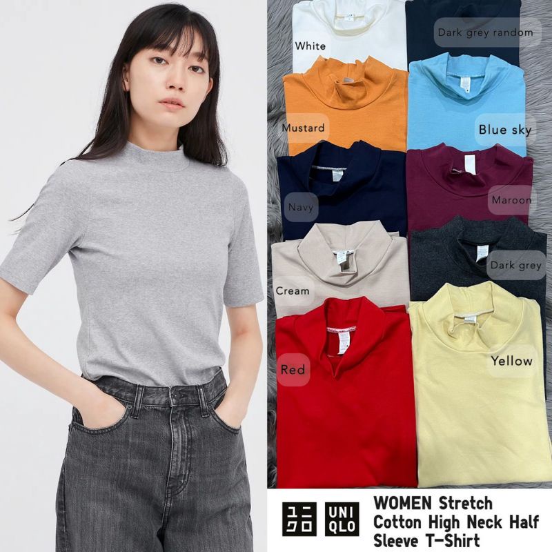 Turtleneck Top Atasan Wanita Lengan Pendek Original | Sisa Export Turtleneck Brand