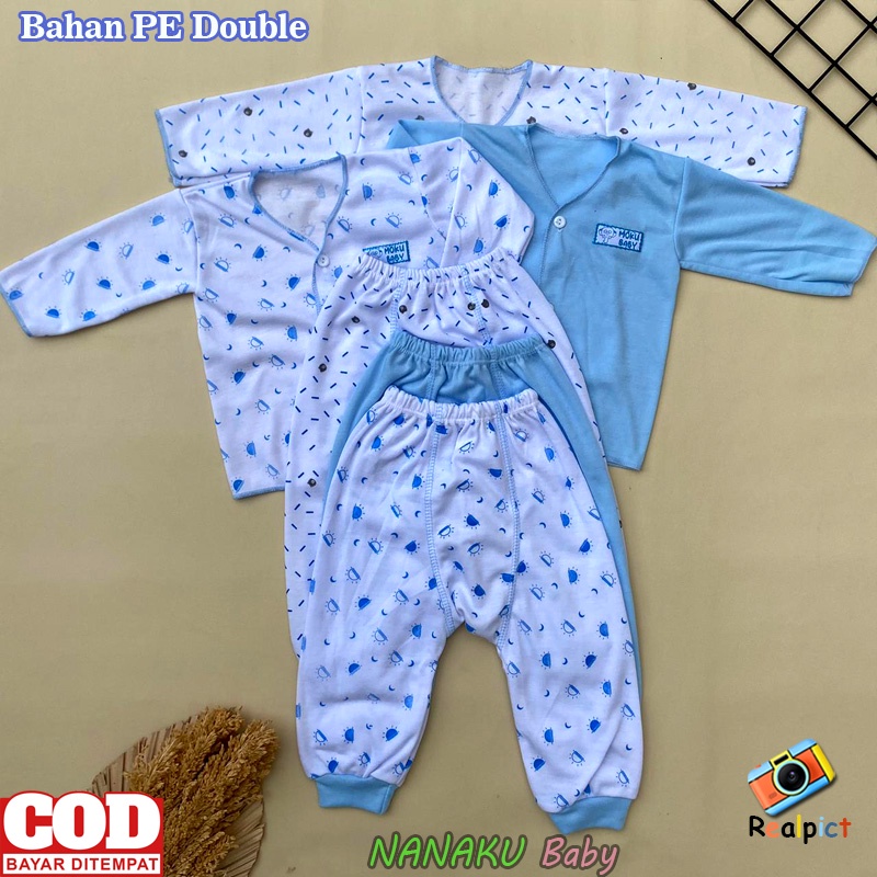 Isi 6 PCS Baju Celana Bayi Lengan Panjang Celana Pempers Bayi Seri Biru Usia 0-3 Bulan