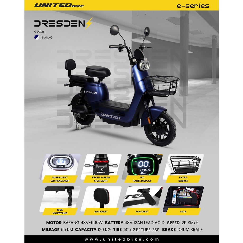 Sepeda Motor Listrik Dewasa United Dresden Garansi Resmi + BONUS HELM, Sepeda Listrik United
