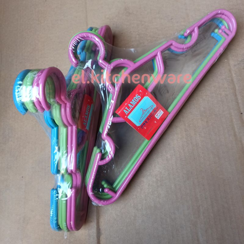 alamos - gantungan lemari pakaian 38 cm - isi 6 pcs - plastik rotan bulat tebal warna - hanger baju 