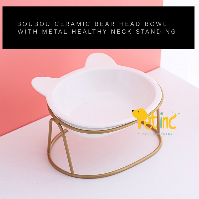 Boubou ceramic bear head bowl with metal healthy neck standing