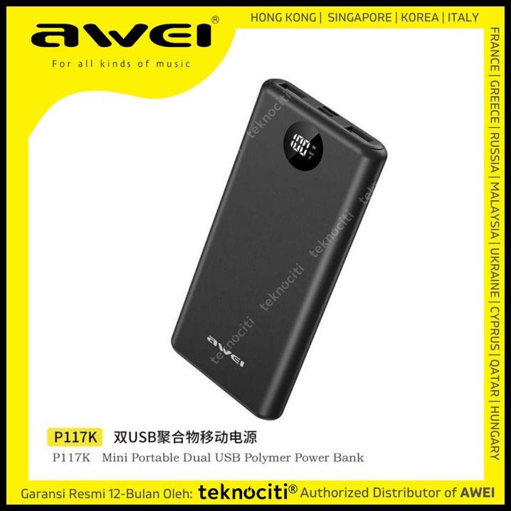 Awei Pd Qc 22.5W Fast Charging Powerbank 10000Mah Dual Usb Led