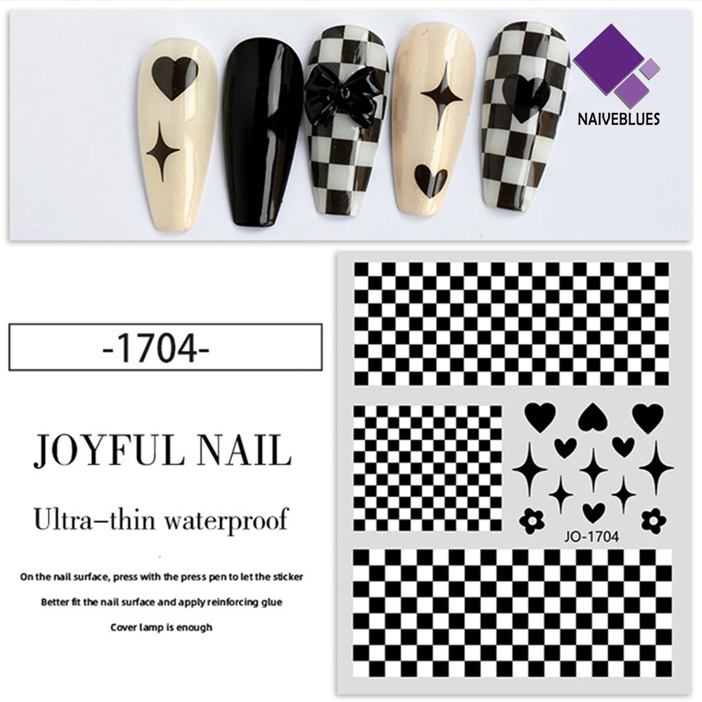 Naiveblue Stiker Kuku Motif Kotak-Kotak Untuk Nail Art / Manicure Wanita