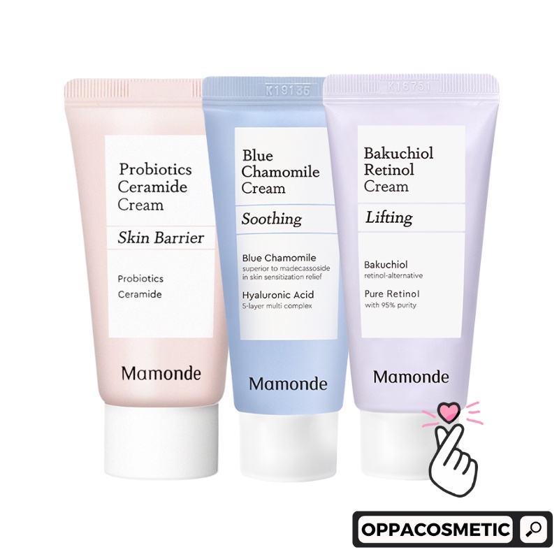 Mamonde Probiotics Ceramide Cream 20ml | Bakuchiol Retinol Cream 20ml | Blue Chamomile Cream 20ml