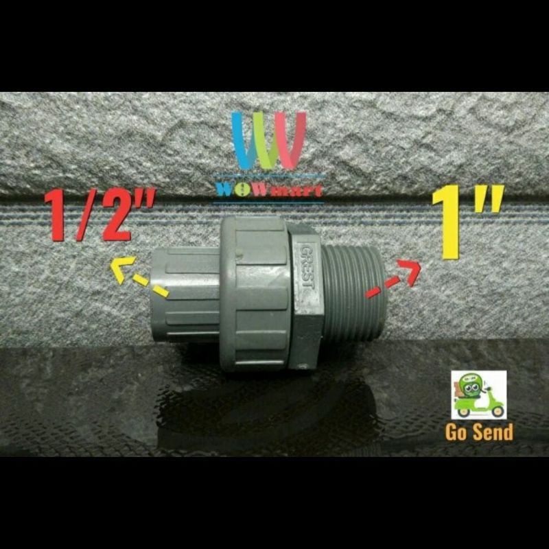 Water Mur Drat Luar 1 " x 1/2 " Polos PVC Watermur Sambungan Pipa PVC
