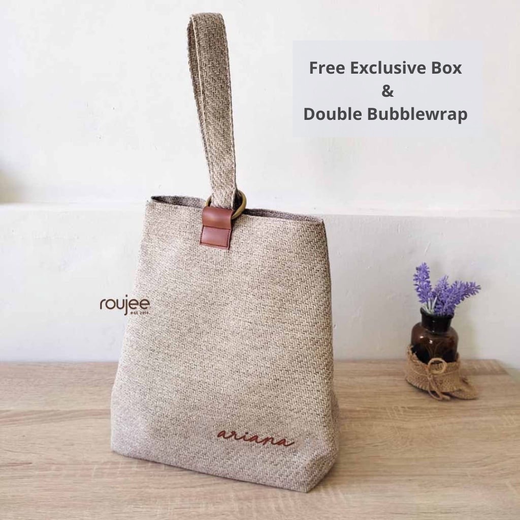Tas Jinjing Wanita Korean Style Handbag Tas Goni Jute Bag Custom Nama [Ivy Bag By Roujee]
