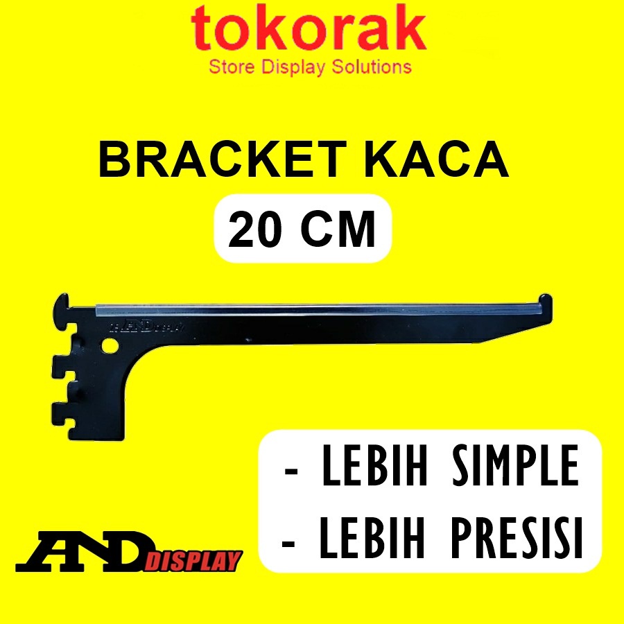 DAUN BRACKET KACA 20 CM HITAM AMBALAN TIANG REL BREKET KACA ANDDISPLAY