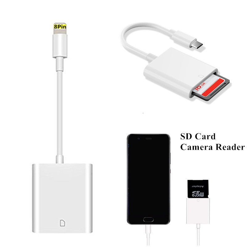 Card Reader OTG Tipe C Ke SD / TF USB C 8 Pin Untuk Handphone