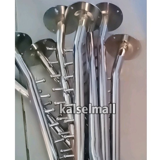 Gantungan Baju Celana Tas Pakaian Hanger Tekuk Suling Besi Dinding Tembok Display Toko Butik Distro 12 9 6 Titik Mata Stainles Lebih Kuat Kokoh Paku Bentuk Tekuk Suling ART3