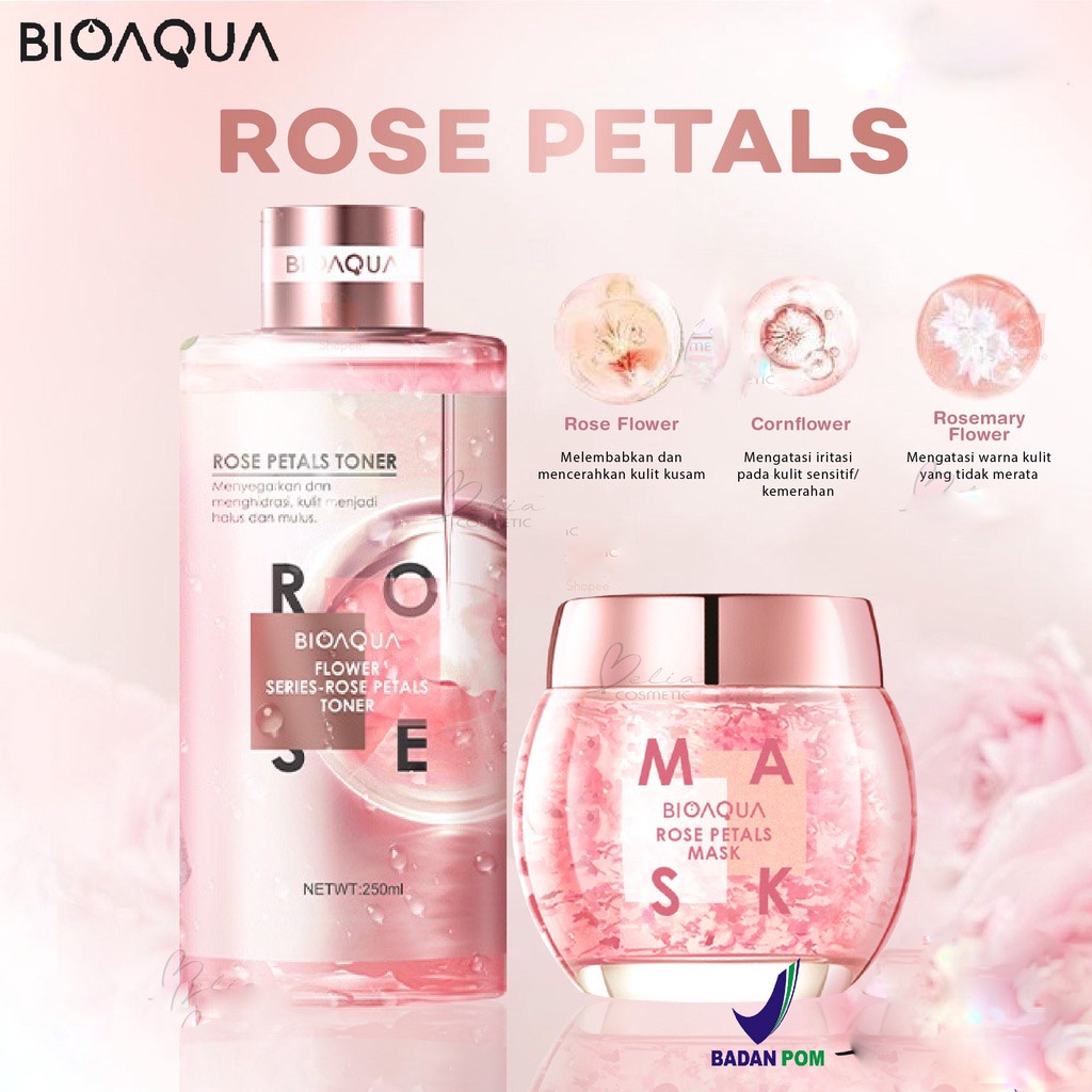 ❤️Aprilshop ❤ BIOAQUA Flower Series Rose Petals Toner 250ml | Rose Petal Mask 120g | Skincare mengan