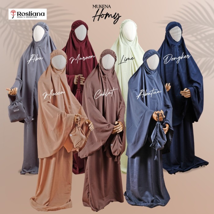 Mukena Homy ROSLIANA Mukenah Dewasa Jumbo Free Tas Bahan Katun Premium