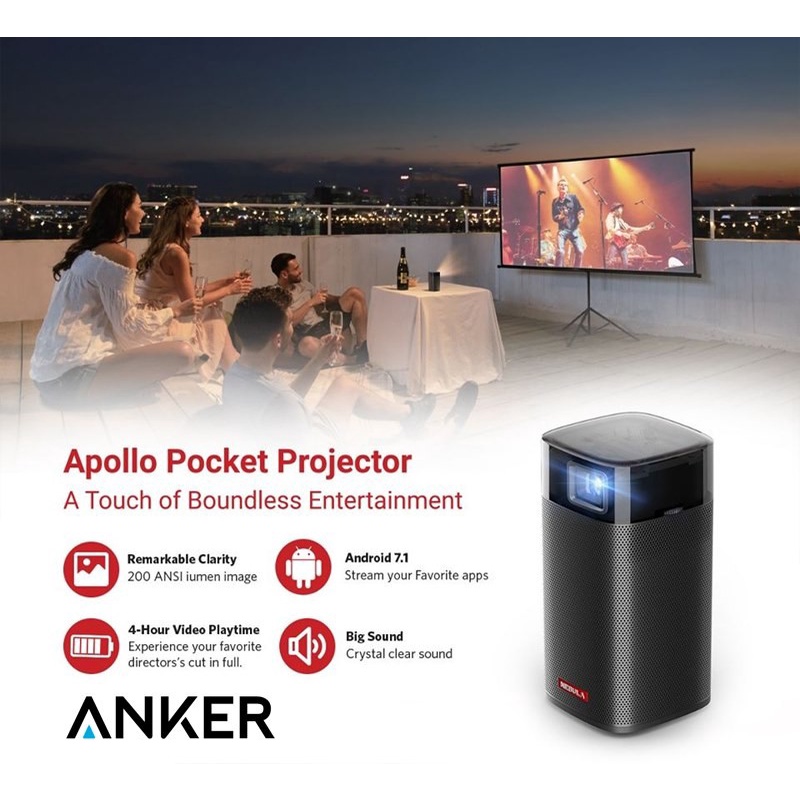 Mini Projector Anker NEBULA Apollo, Wi-Fi Mini Projector, 200 ANSI Lumen Portable Projector, 6W Spea