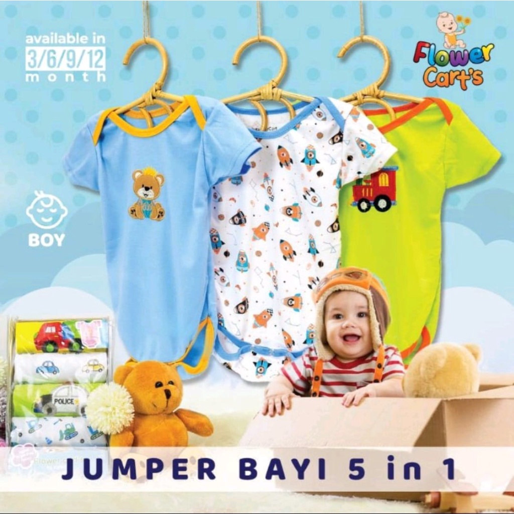 5 pc Baju Jumper Bayi perempuan laki laki 0-2Th Jumpsuit Bayi BC-01-4 Baju Bayi cewek Cowok Kaos Bayi