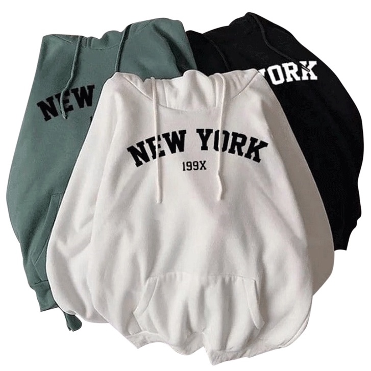 Parisdivarious Sweater Hoodie Jemper New York 199x Bahan Fleece Size S - XXL (Pria &amp; Wanita)