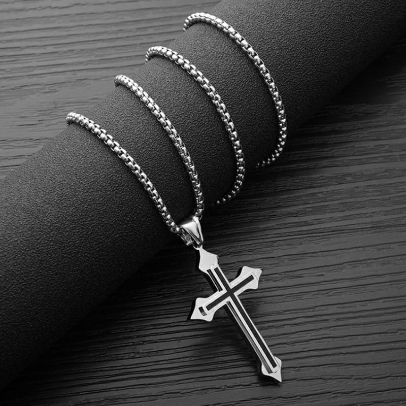 Kalung Salib Liontin Crucifix Gaya Punk Untuk Pria Bahan Stainless Steel