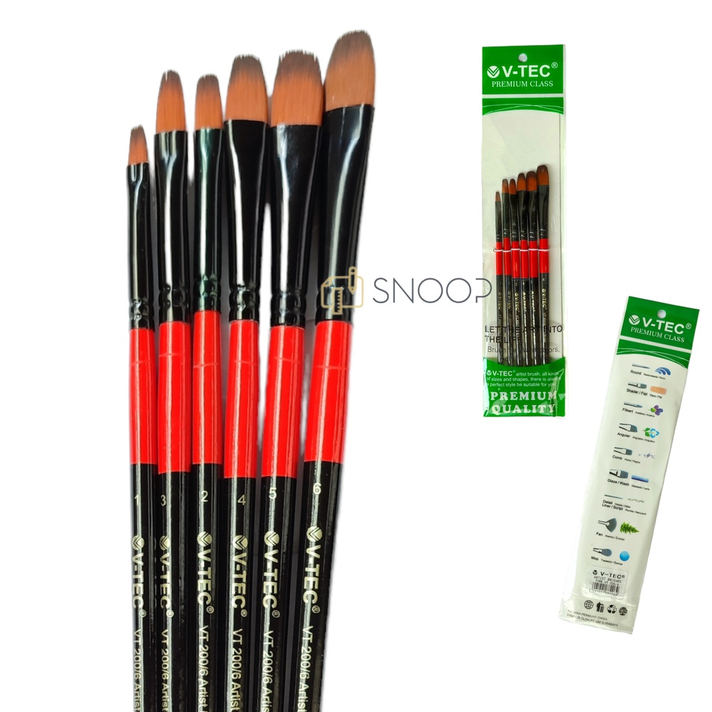 

V-Tec Brush Bahan Nilon VT 200/6 Set 6 / Vtec Kuas Bahan Nilon Flat/ Kuas Lukis – Set6 SHSNP