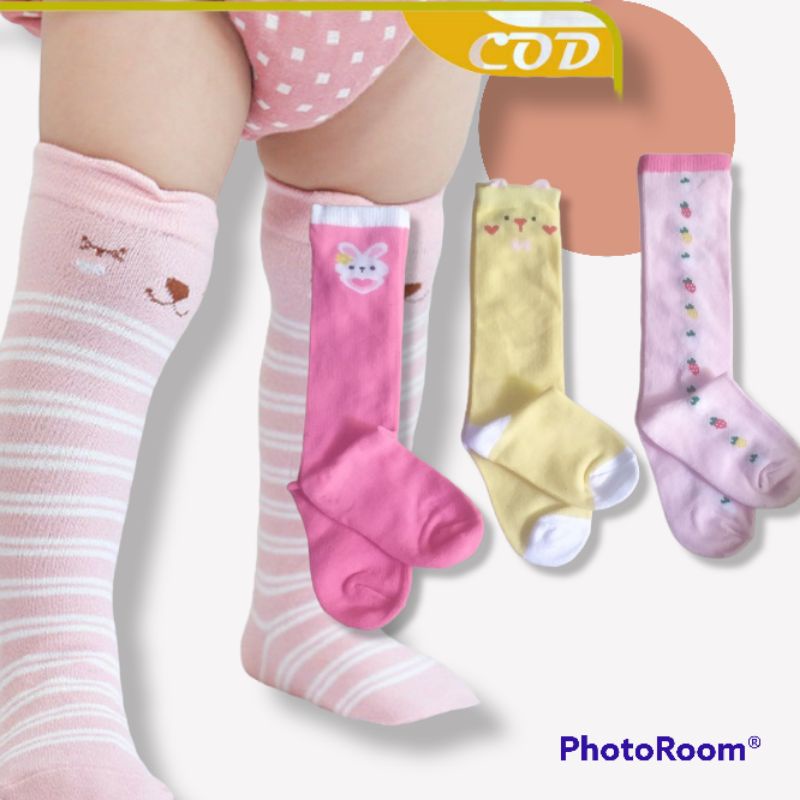 Kaos Kaki Bayi Perempuan Motif Panjang Selutut Bahan Katun Spandek