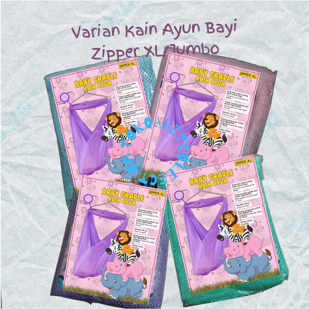 Ayunan bayi kain ayun perlengkapan baby variasi basic zipper jumbo berjaring warna warni berkualitas