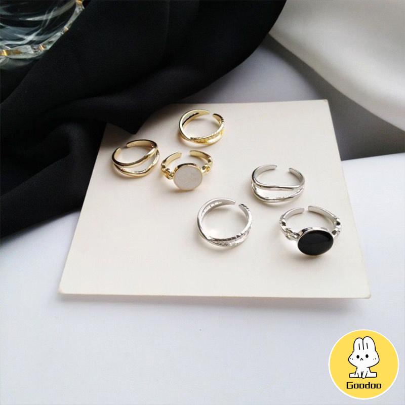 3 PCS Cincin Set Punk Gold Silver Pearl Ring Set Smiley Heart Simple Ring Accessories Jewelry -Doo