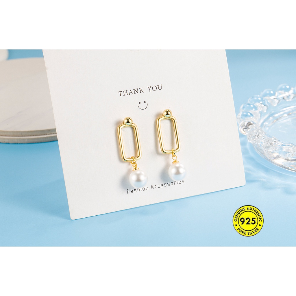 Anting Tusuk Bentuk Kotak Kecil Dengan Mutiara Untuk Wanita U1050