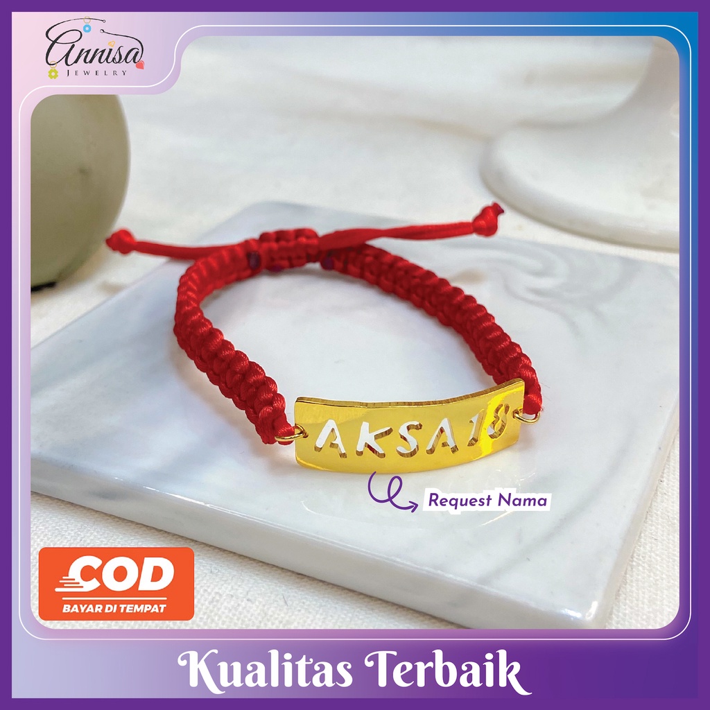 Gelang Nama Tali Serut Plat Gold/ Silver/ Lapis Emas Putih