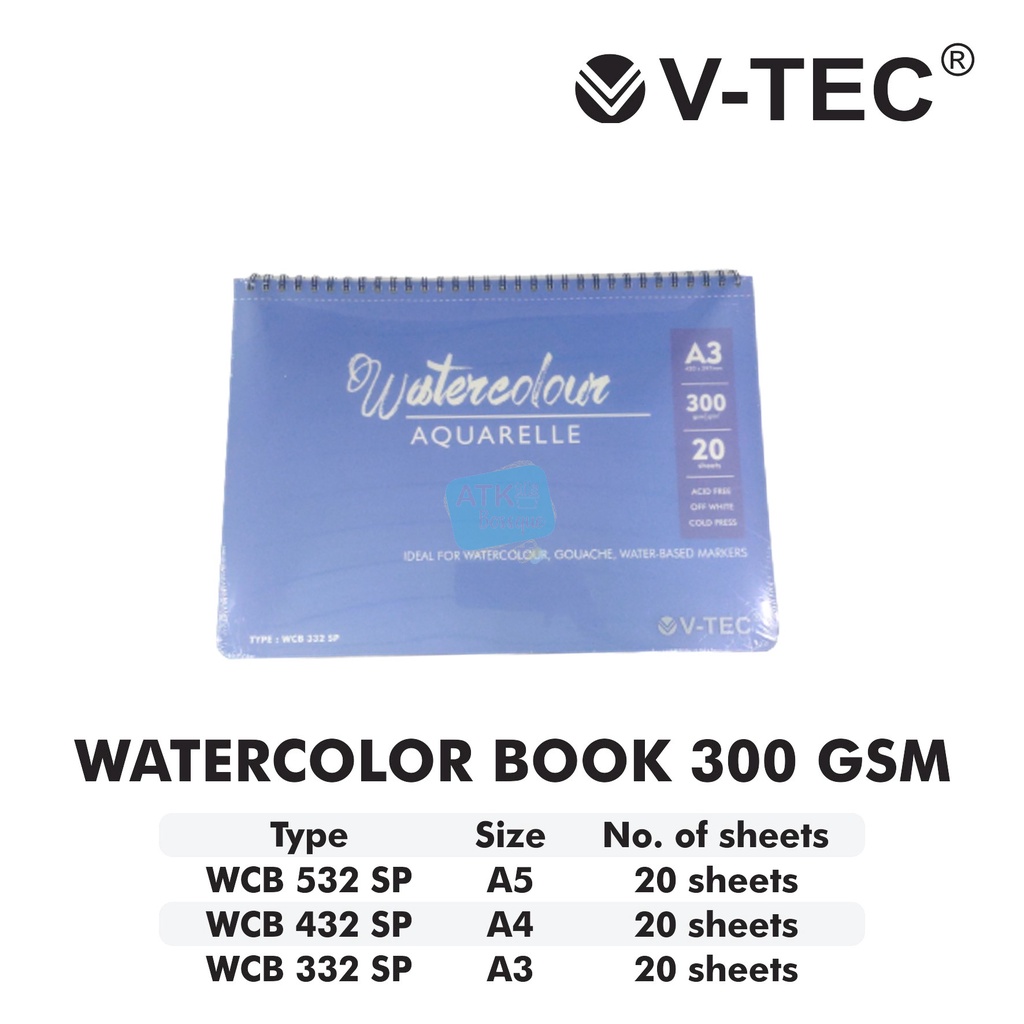 

Water Colour Book Spiral V-Tec Ukuran A3 WCB – 332 SP / Sketchbook Spiral WaterColour Aquarelle Vtec 300 gram Isi 20 Sheet – SHABQ