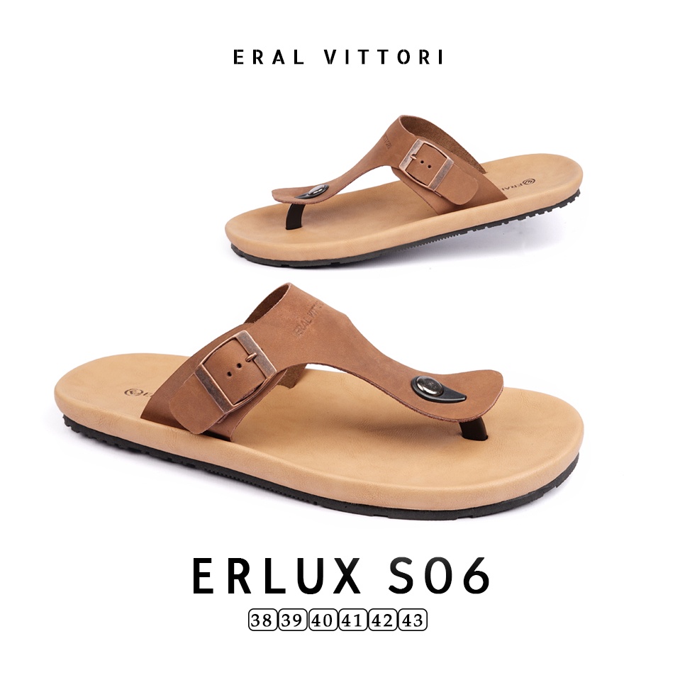 Eral Vittori - Erlux S06 Sandal Pria Kulit Santai Harian Tan