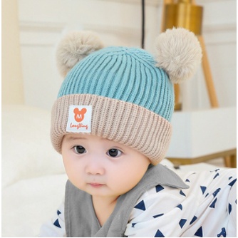 Topi Kupluk Anak Bayi Laki-Laki  Perempuan Pompom / Topi Kupluk Haopenyou  Bayi Perempuan 0-6 Bulan Lucu Gaya Korea Unisex