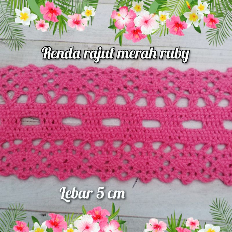 per rol 15 yard,renda rajut warna merah ruby lebar 5 cm