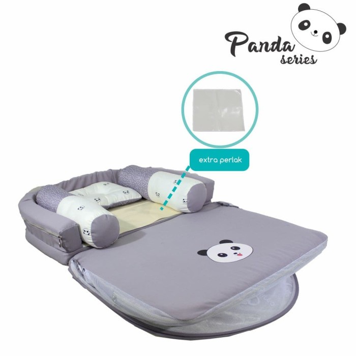 Kasur Kelambu Bayi Lipat Omiland Panda Series Obk 5311 + Extra Perlak