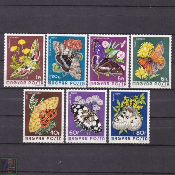 

0379 Perangko Hungaria 1974 Butterflies Kupu - Kupu 7v Mnh