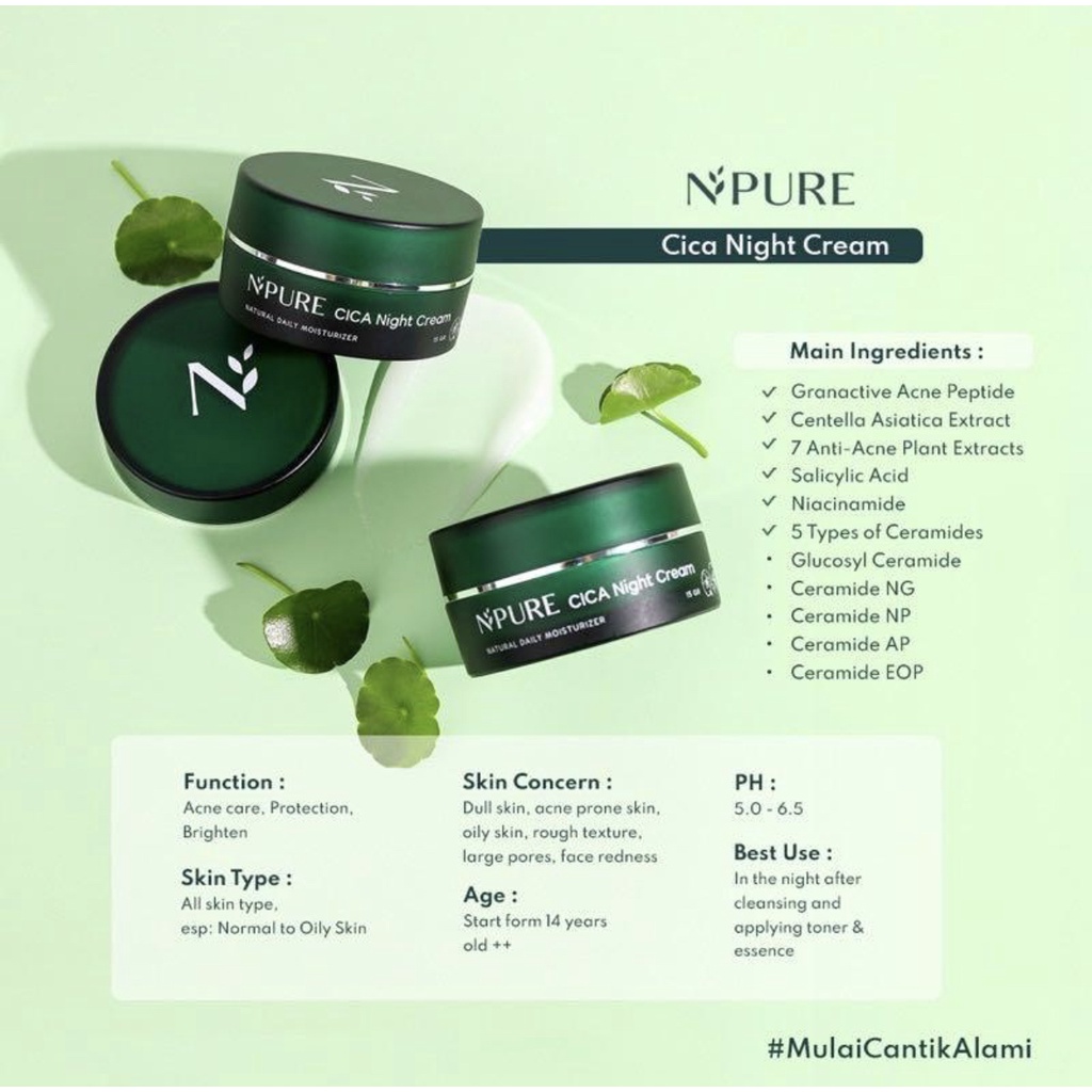 NPURE Npure Day Cream Night Cream Centella Asiatica (Cica Series) Pelembab Wajah Krim Pagi Krim Malam N'pure