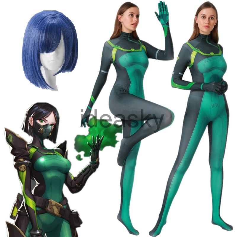 PREORDER Game Valorant Viper Cosplay Spandex Bodysuit Jumpsuit Wig Suit Halloween Party Carnival Cos