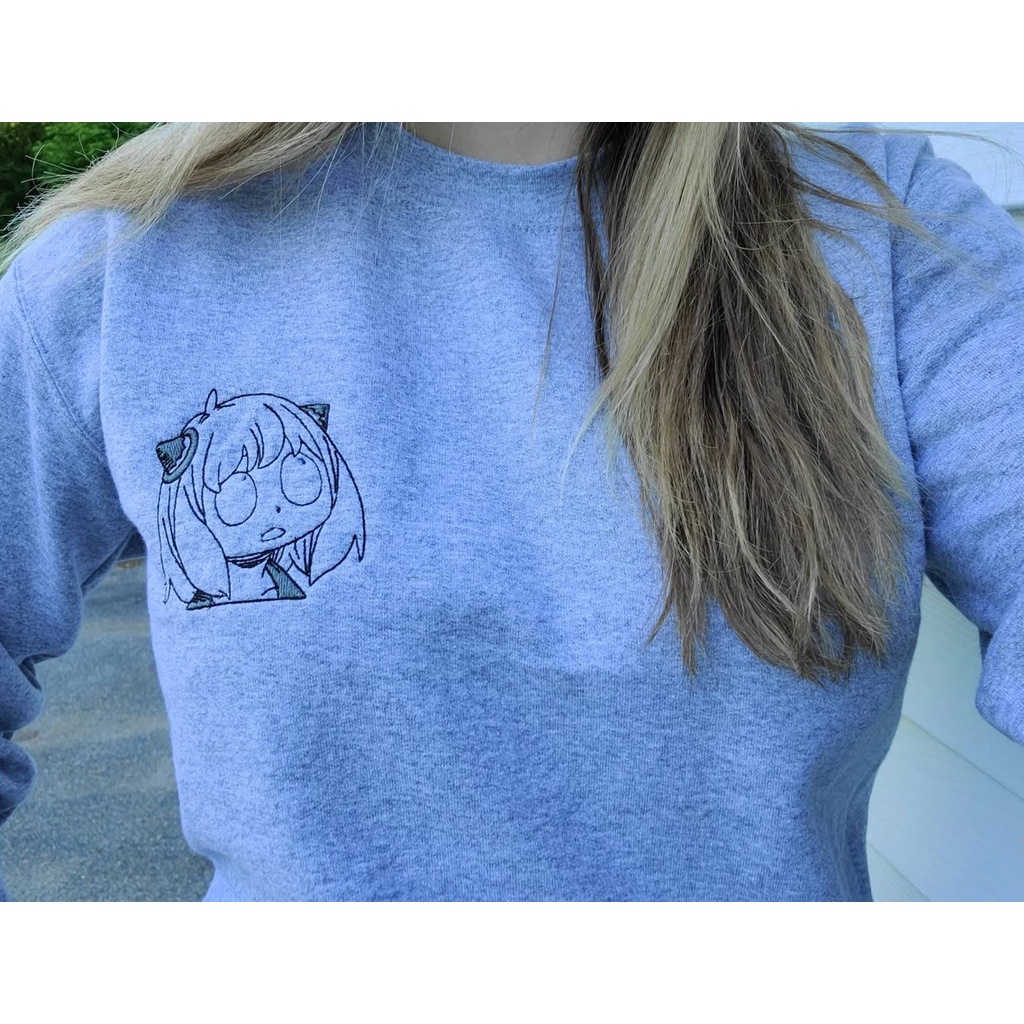 Crewneck Anya Face Embroidery Anime Manga Spy x Family Premium Unisex