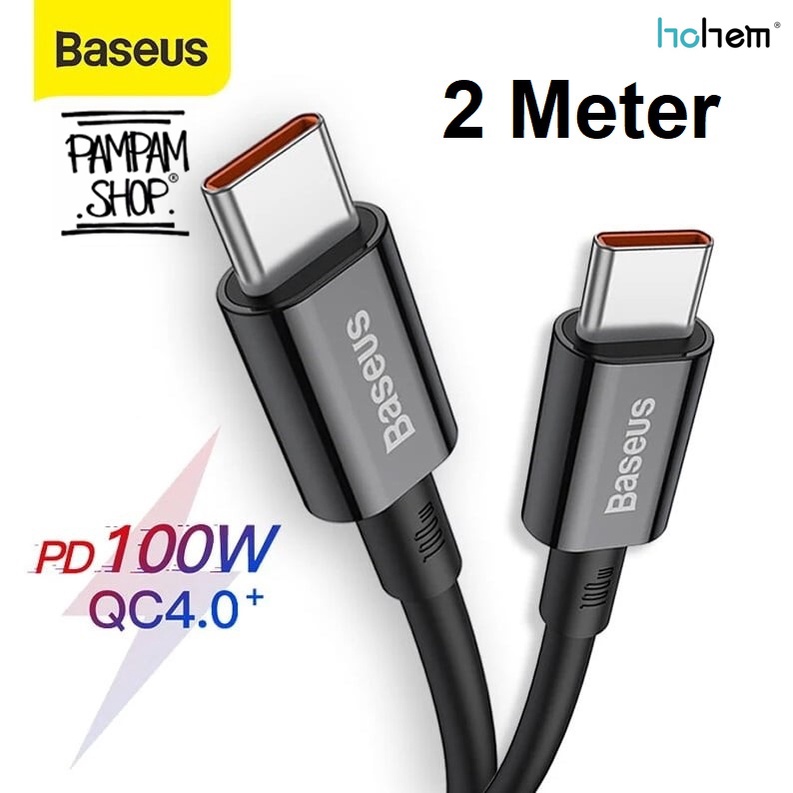 Baseus Original Superior Kabel Data Type C to Type C 100W 5A 2M 2 Meter Super Fast Charging Quick Charge PD 3A Tipe C Charger Casan Ori