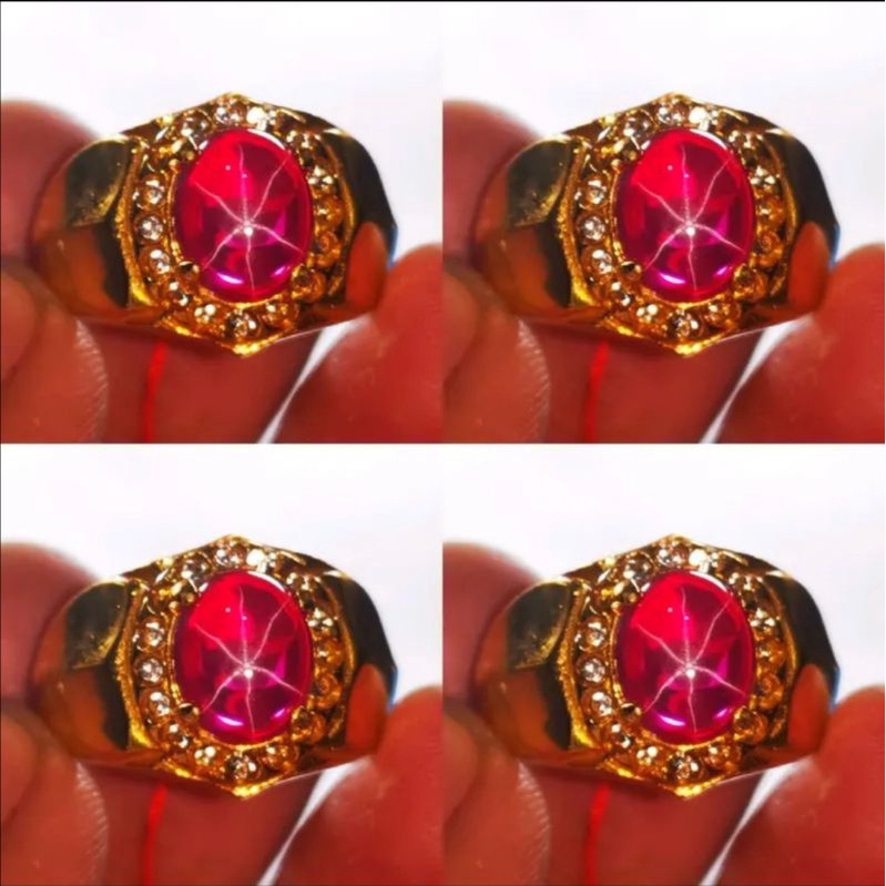 batu cincin permata merah siam star tajam