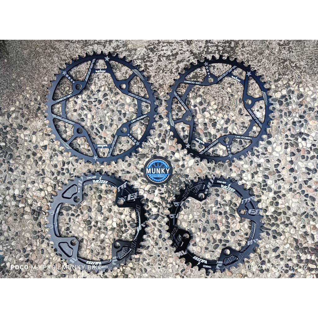 Chainring Wuzei 40T 42T 44T 46T 48T 50T BCD 104 BCD narrow wide bulat round untuk single crank chain