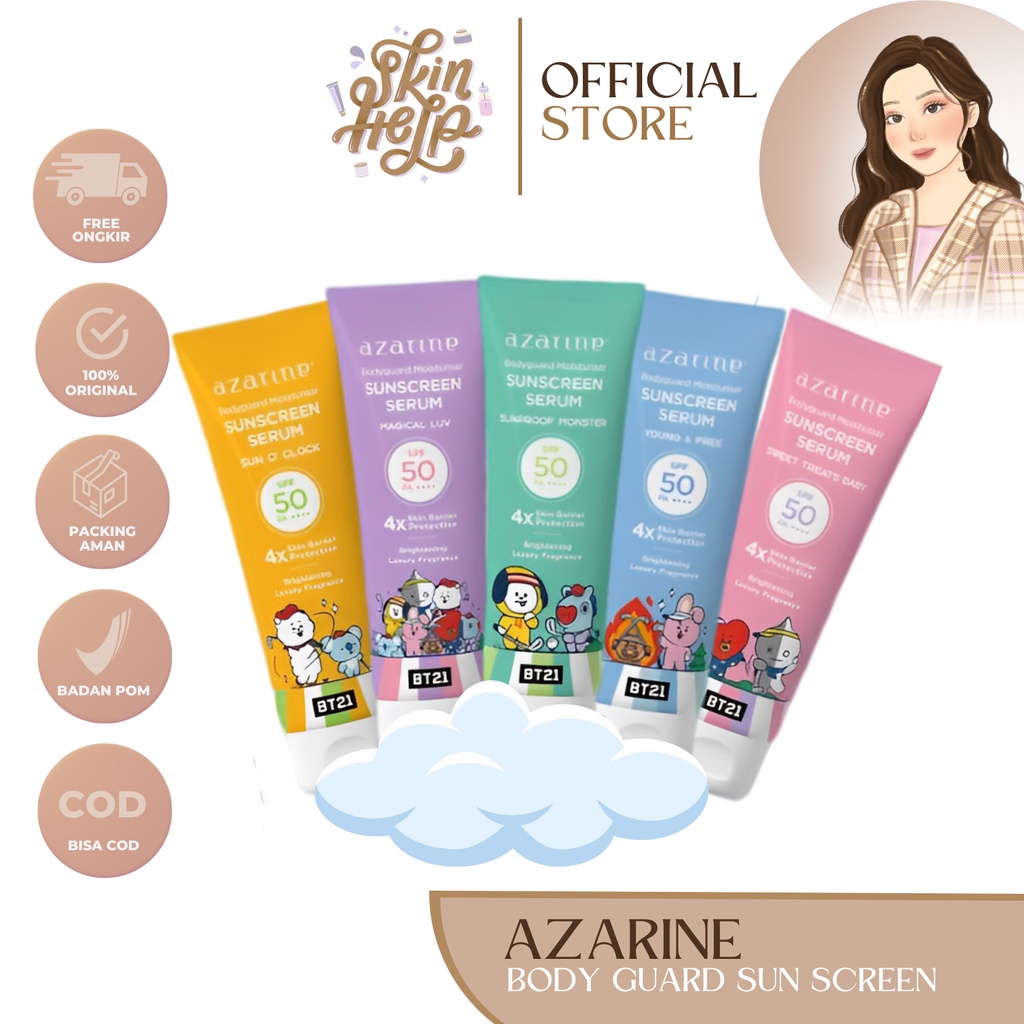 Azarine x BT21 Body Guard Moisturizer Sunscreen Serum 100ml SPF 50 PA++++ | BPOM Bodyguard Collab Li