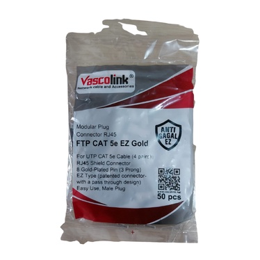RJ45 STP FTP CAT 5E EZ GOLD ANTI GAGAL Metal Shielded 50pcs VASCOLINK