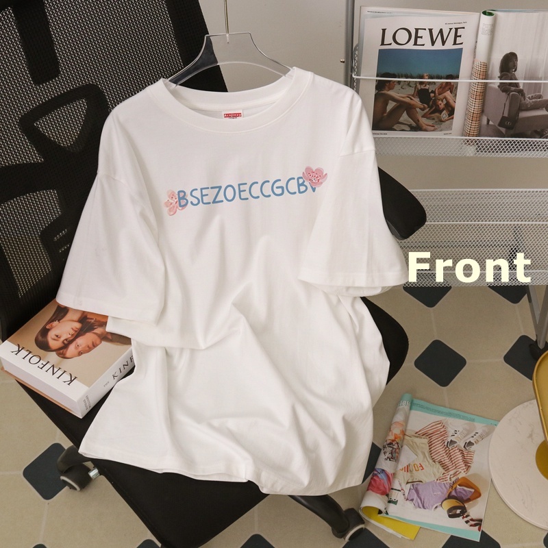 100% Katun Graphic Tee Baju Wanita Love Atasan Wanita Oversize Kaos Putih T-shirt Couple Korean Style