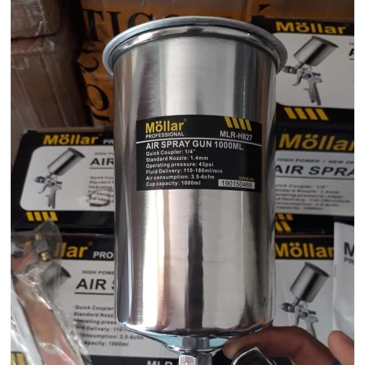spray gun HVLP 1.4mm Mollar spraygun HVLP cup kapasitas besar 1000ml