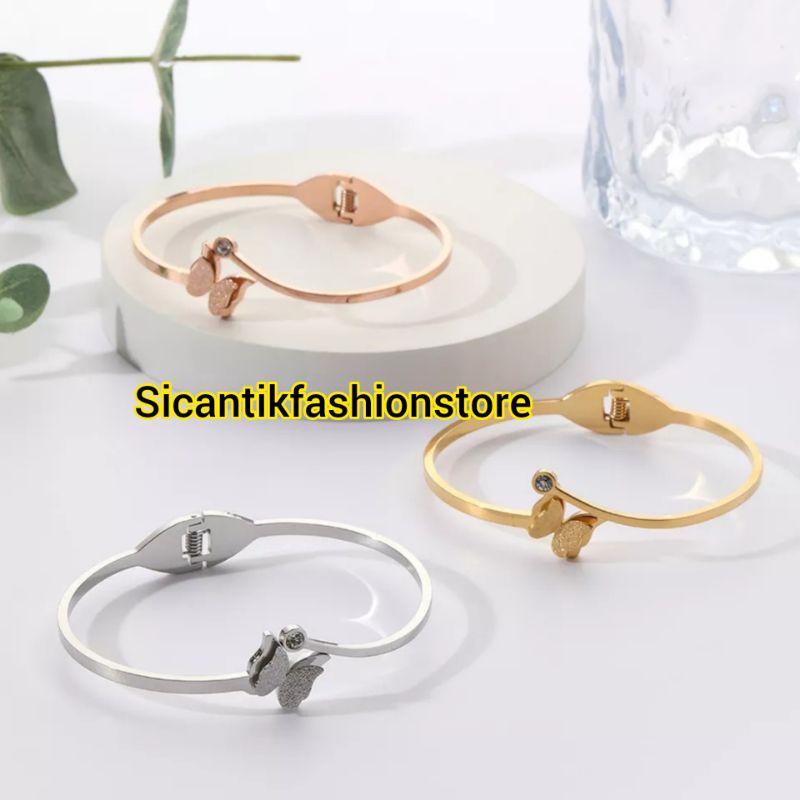 Gelang Titanium Wanita Kupu Kupu Fashion Wanita Terbaru Terlaris Anti Karat Selamanya Gelang Wanita Kupu Kupu Tersedia Warna Gold Silver Rose gold Gelang Perak Silver 925 Gelang K5 Gold
